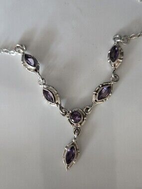 Sterling Silver Amethyst Marquise Drop Necklace - Purple